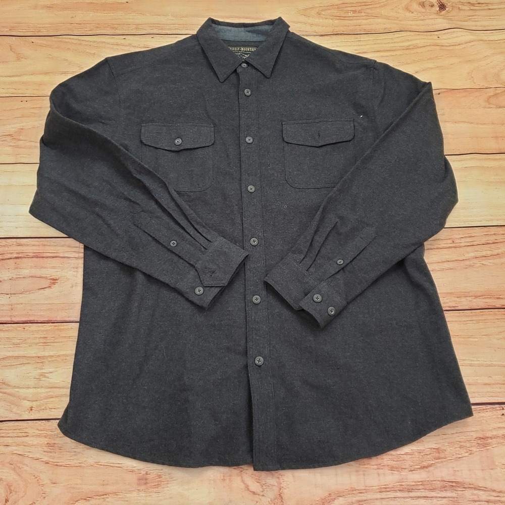 Grizzly Mountain Shirt Mens 2XL XXL Gray Button Up‎ Long Sleeve Flannel Pockets
